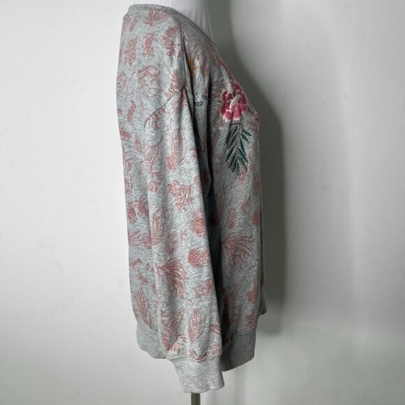 Johnny Was Women's Grey Nautical 3/4 Sleeve Floral Sweatshirt Size Small - Picture 4 of 10
